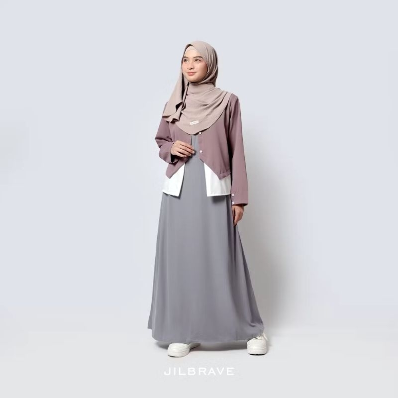 [M—Mild Purple] Jilbrave Haira Dress Gamis 2 in 1 Layering Look Casual Minimalist Campus Daily