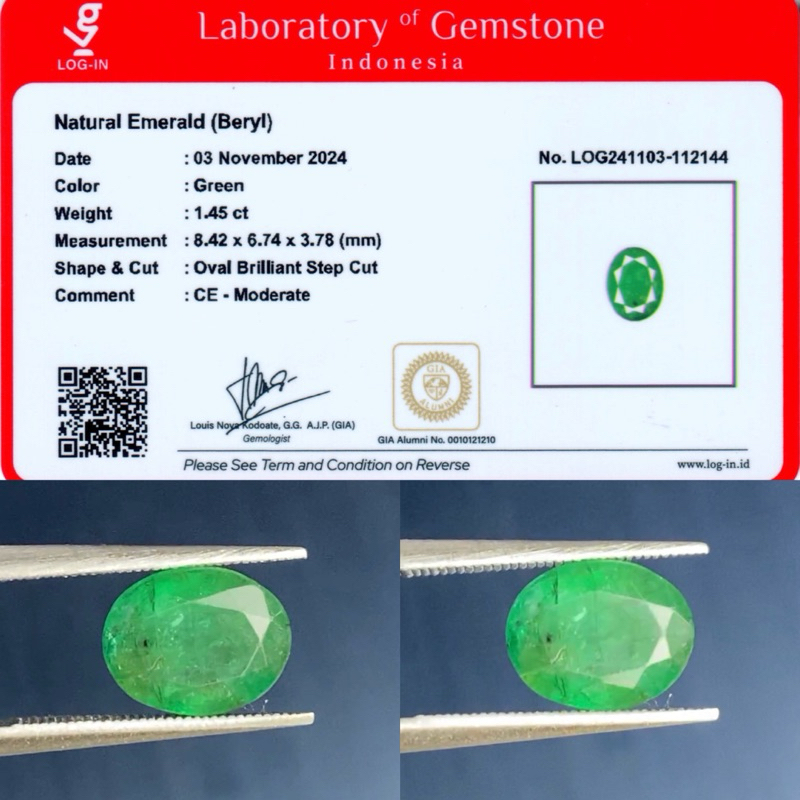 Natural Emerald Beryl Zamrud 1,45 ct Memo LOGIN