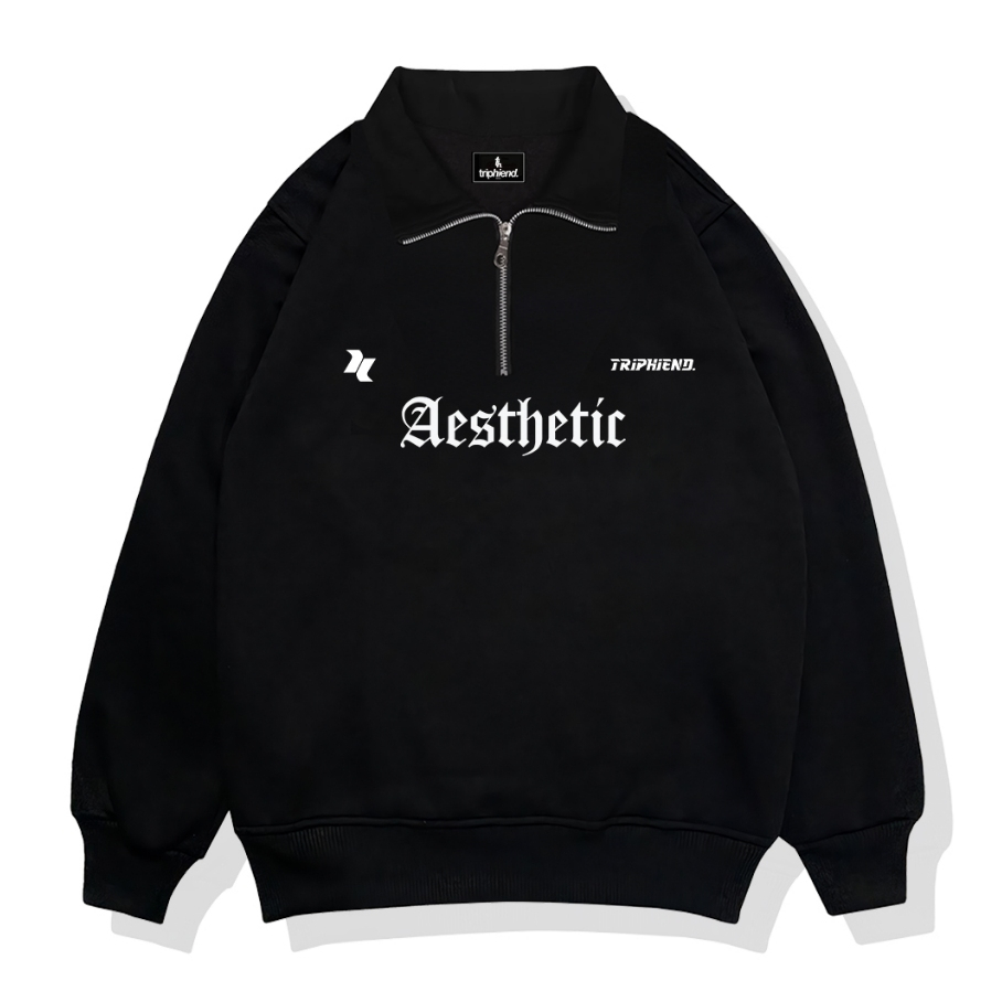 Triphiend Sweater Rugby Halfzip Pria Wanita Kerah Fullzip Rugby shirt Aesthetic Disaster