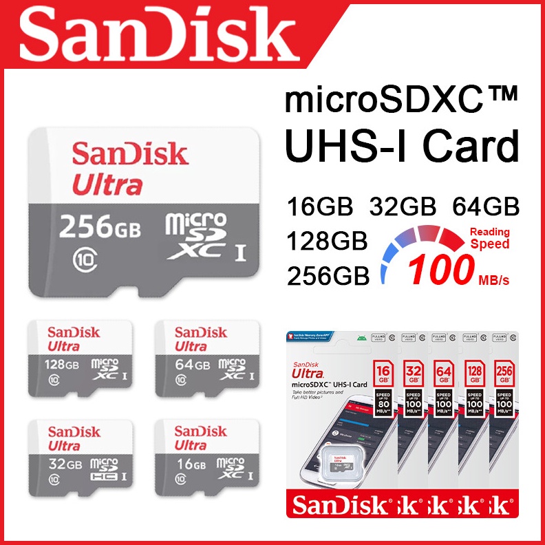 KODE Y1R4 SanDisk Ultra Memory Card 16GB 32GB 64GB 128GB 256GB Micro SD Card Class1 UHS1 Card COD
