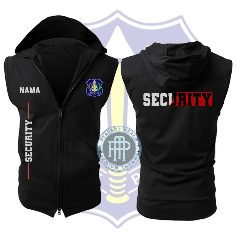 Jaket Rompi Vest Zipper Security Satpam Security Guard Hitam Premium Gratis Nama