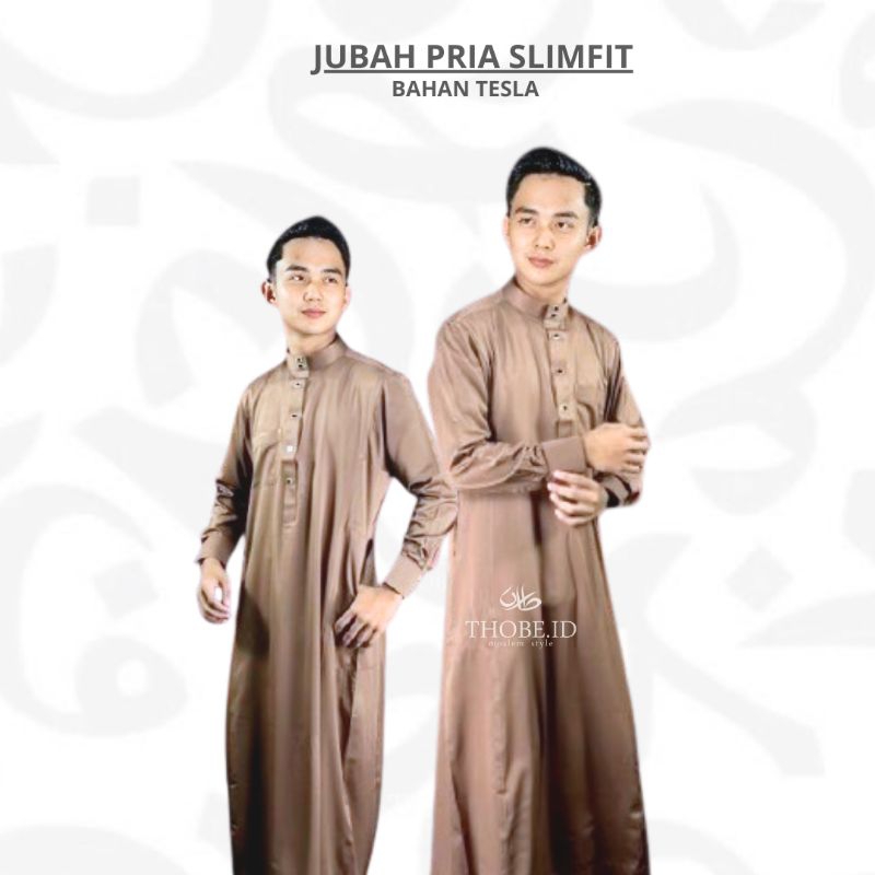 Gamis pria slimfit muslim dewasa polos mengkilap kancing sultan lengan manset Jubah pria kekinian ha