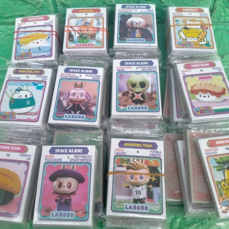12 sachet Mainan Kartu Kwartet DG Gambar Kartu Cewek Wartet Cowok Ramdom Labubu Brainrot Naruto Gros