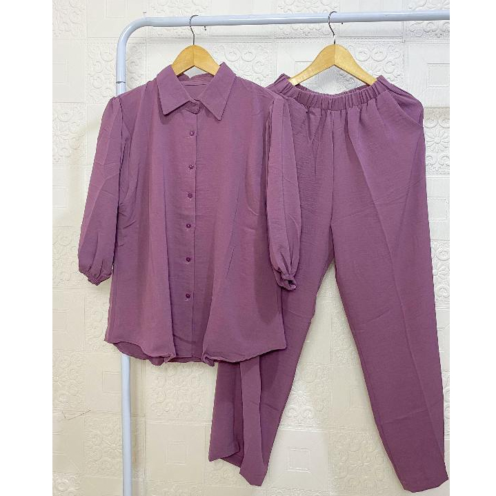 one set crop top Crinkle / setelan wanita crinkle / setelan kemeja