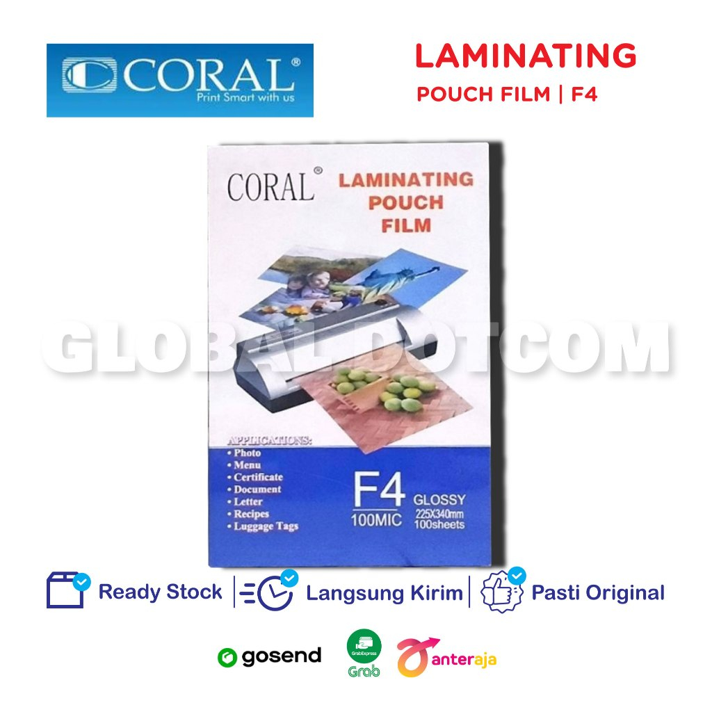 

Coral Plastik Laminating F4 Pouch Film Glossy Clear 100 Mic