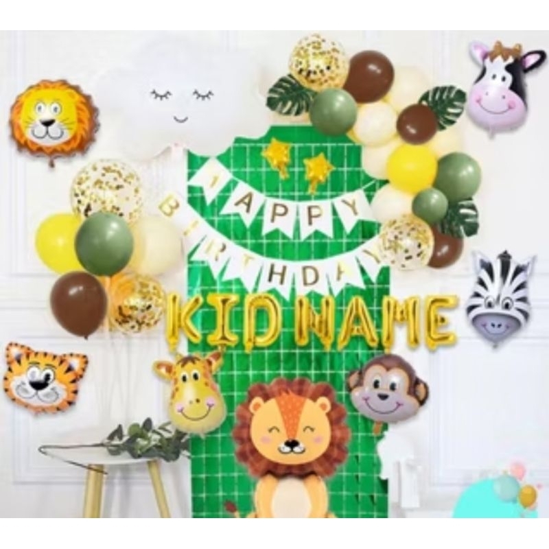 JUNGLE SAVANNA ANIMAL DECORATION SET/DEKORASI ULANG TAHUN ANAK/BALON FOIL BINATANG/HEWAN HUTAN