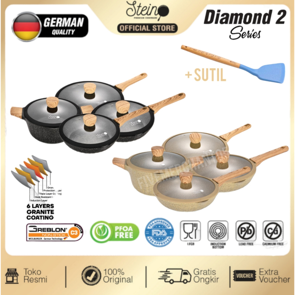 Panci Steincookware Paket Diamond Set Stein Diamond Series Granite Pan Caserole Frypan Lid Stein Coo