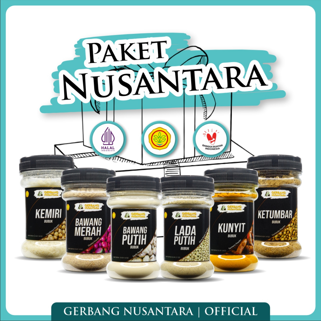 

Gerbang Nusantara - Paket Nusantara Kunyit Kemiri Ketumbar Bawang Merah Lada Bawang Putih Bubuk
