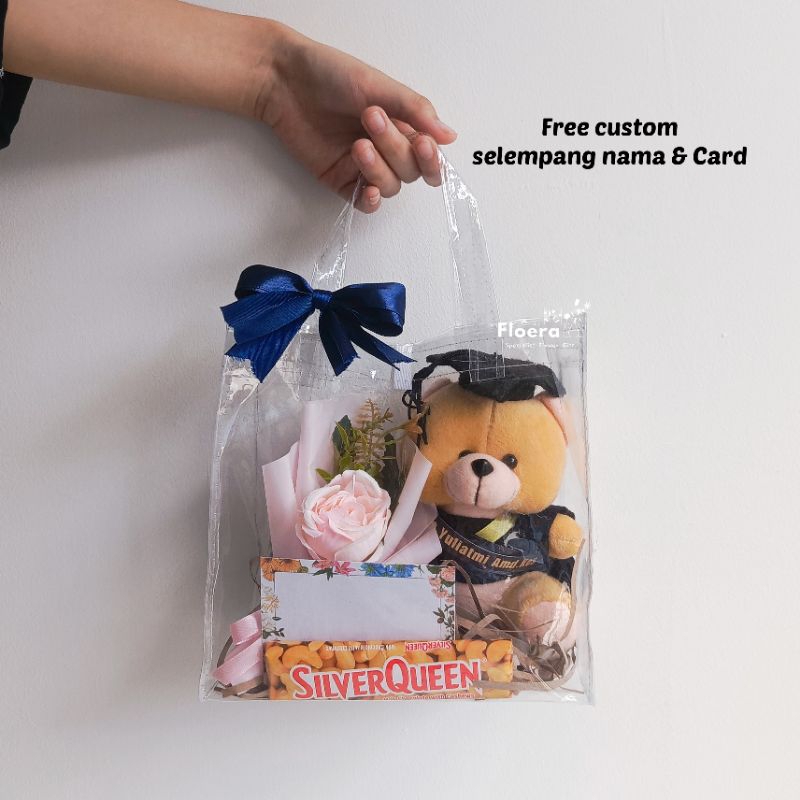 

HAMPERS WISUDA Hadiah goodie bag Sempro dengan coklat dan buket dan Boneka