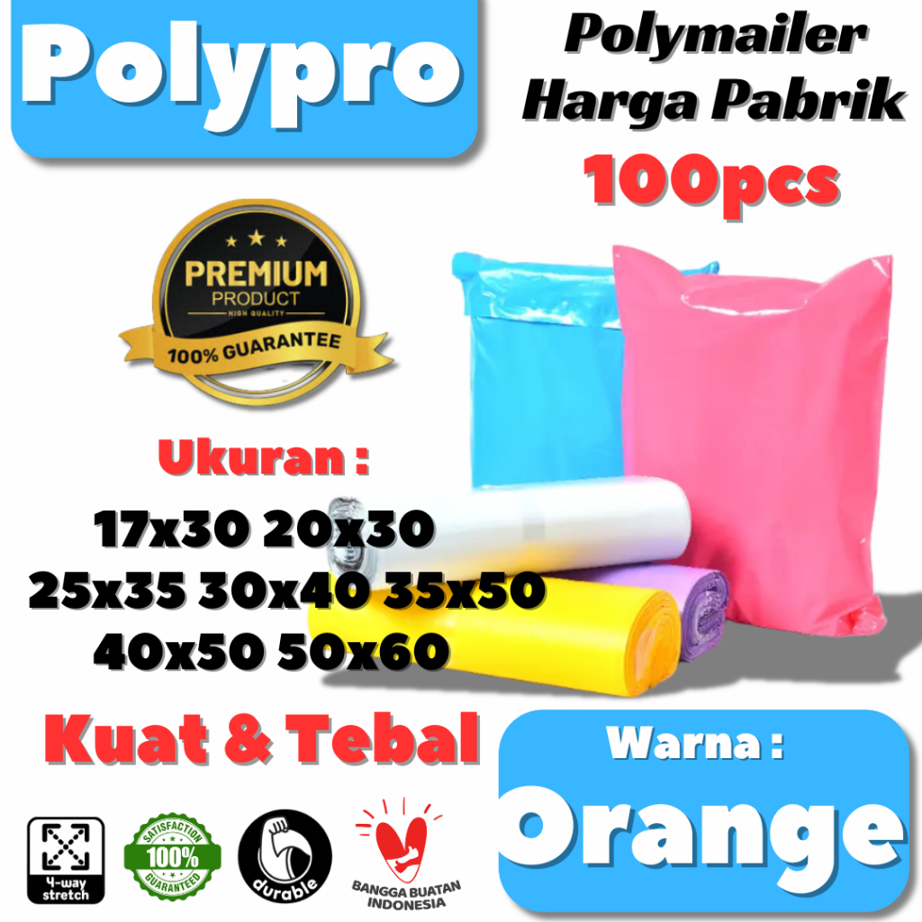 

Polymailer Premium Orange Warna GLOSSY / Plastik Packing Online / Tebal Kuat / 100Pcs