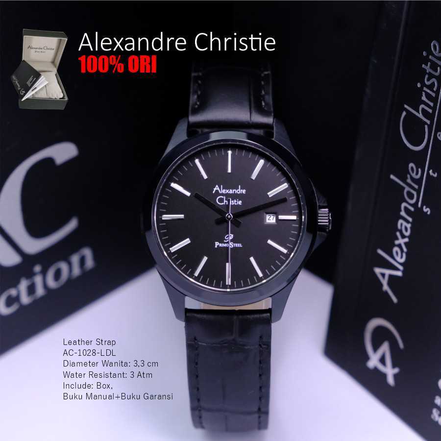Alexandre Christie ORIGINAL jam tangan wanita tali kulit hitam AC 1028 Alexander Cristie 100% ori