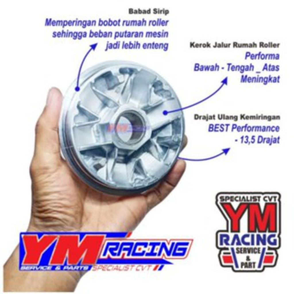 rumah roller vario 125 KZR bubutan 13,5 derajat, cowak jalur, papas sirip, custom big pulley custom 