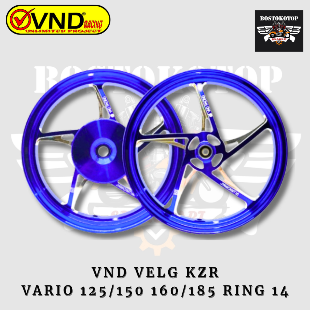 VND Velg Racing Tipe KZR Ukuran 160 185 Ring 14 Motor Vario 125 / Vario 150 Set Depan Belakang Origi