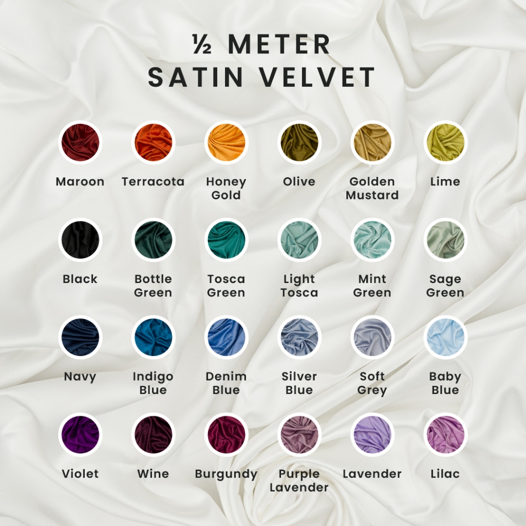 ½ Meter Kain Satin Velvet Premium Bahan Baju Bridesmaid, Bahan Kebaya - Kain Satin Meteran