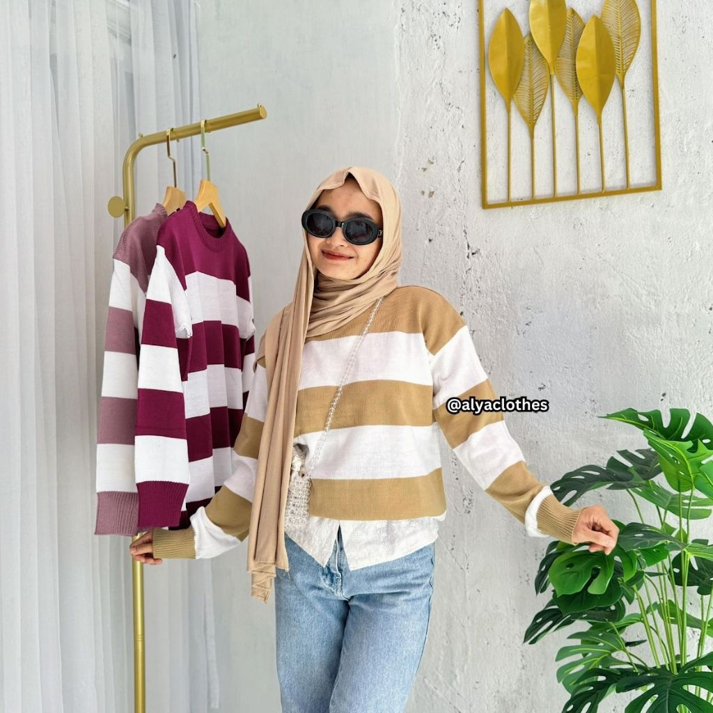 Sweater Rajut EIRA Motif Garis / Atasan Rajut Wanita