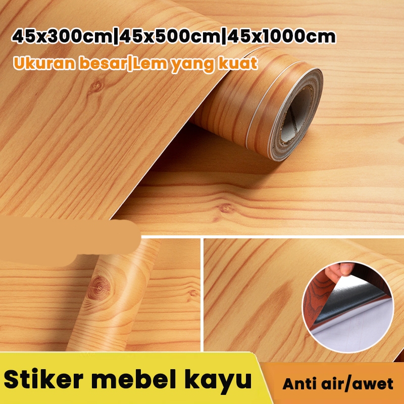 【COD】stiker lemari kayu walpaper dinding serat kayu wallpaper meja kayu anti air pelapis meja kayu