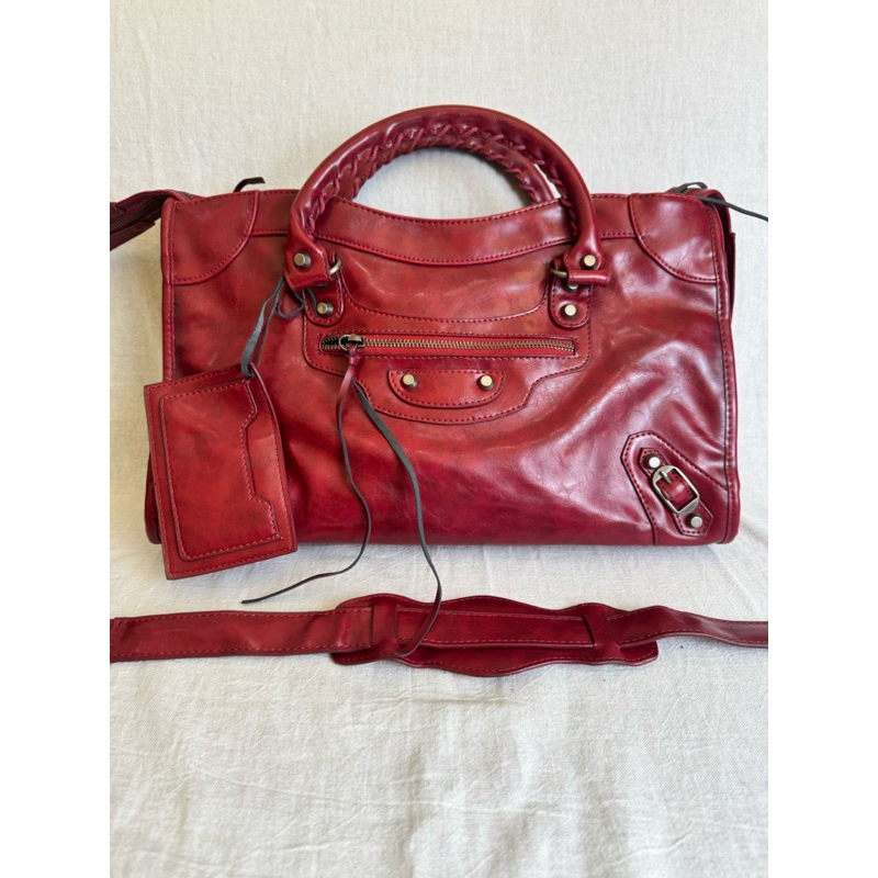 TAS BALENCIAGAA* LIMITED EDITION NEIMAN MARCUS ANNIVERSARY RED LEATHER CITY SATCHEL BAG PRELOVED BRA