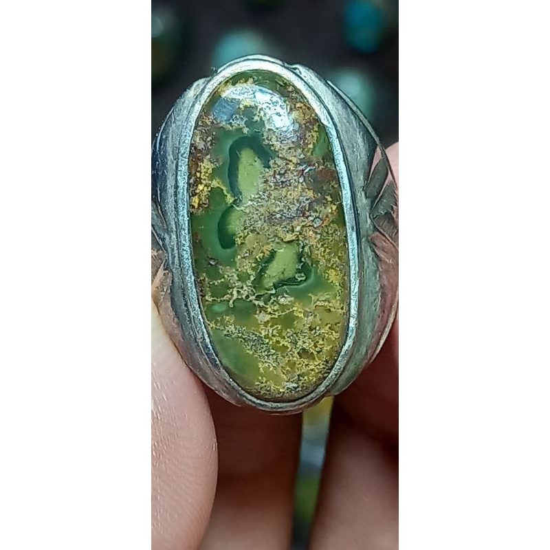 BATU AKIK PIRUS PERSIA DEEP GREEN RING PERAK