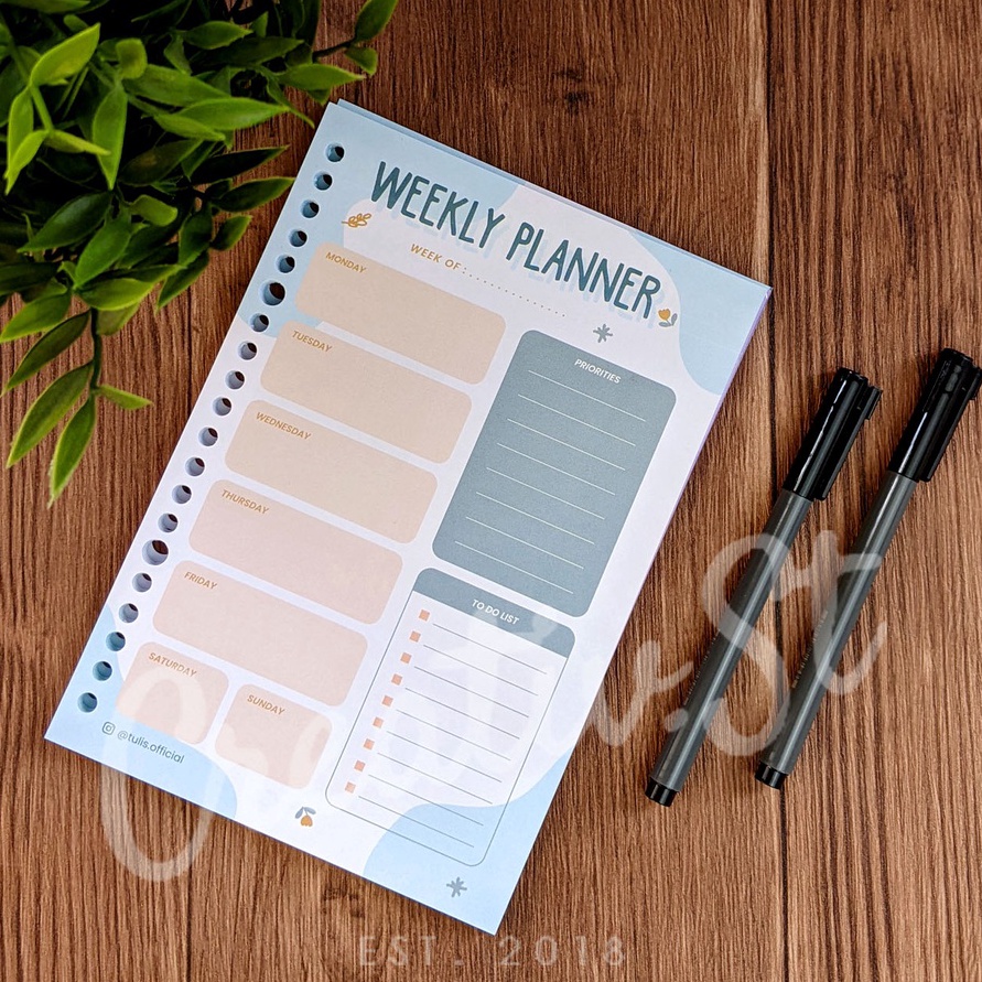 

KP8 TULISID Colorful Weekly Planner Loose Leaf A5 1 Gsm 5 Lbr 2 Ring