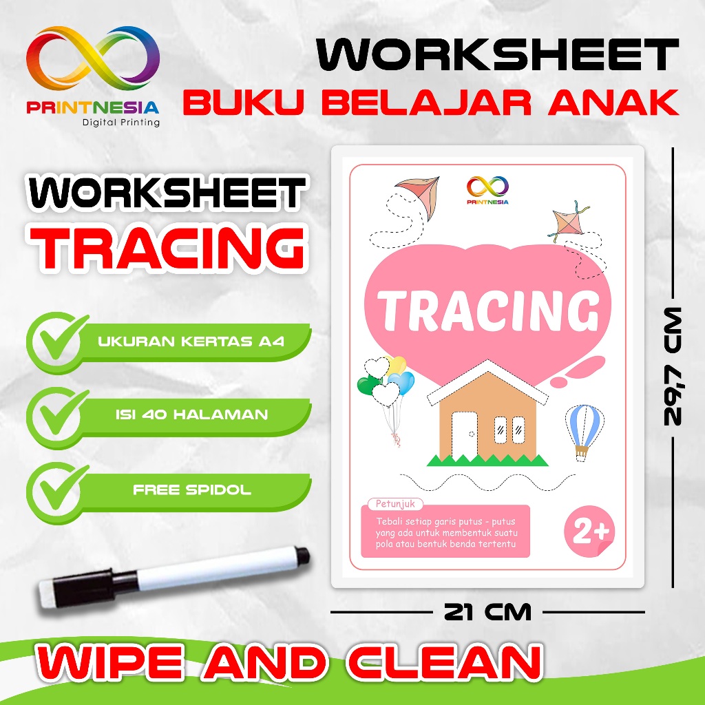 

Activity Worksheet Tracing - Lembar Kerja Edukasi Anak Montessori - Buku Aktivitas Edukasi Anak Usia Dini Toddler Paud PRINTNESIA
