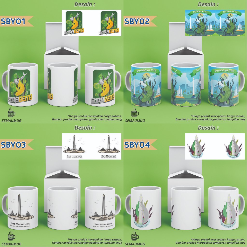 MUG OLEH OLEH SURABAYA SOUVENIR KADO ANAK LUCU GELAS CANGKIR  PRINT CUSTOM SEMAUMUG