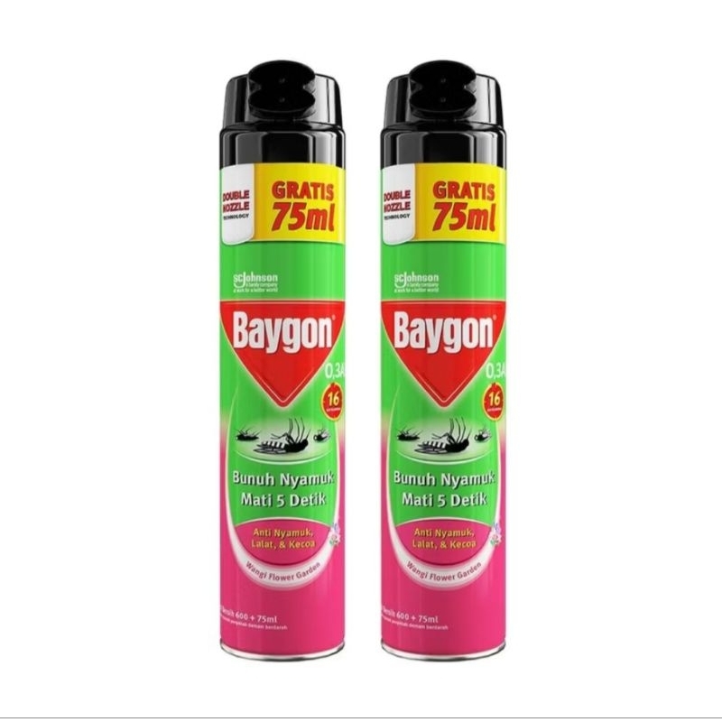 Baygon Obat Nyamuk semprot Wangi Fower Garden 600ml + 75 ml