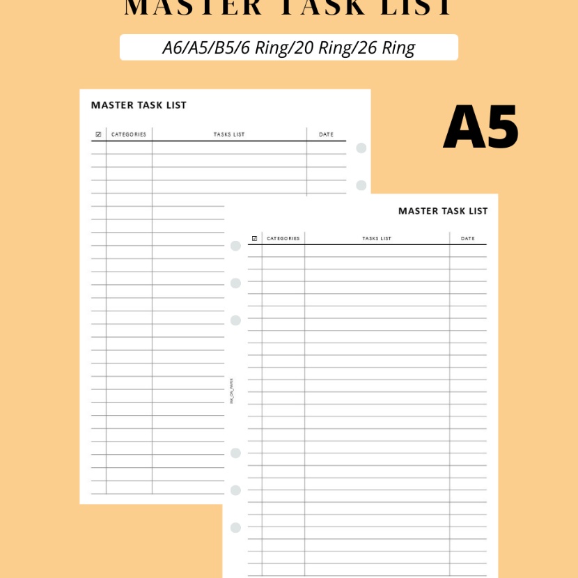 

KP8 A5 Planner Master Task List Todo List by INKONPAPER