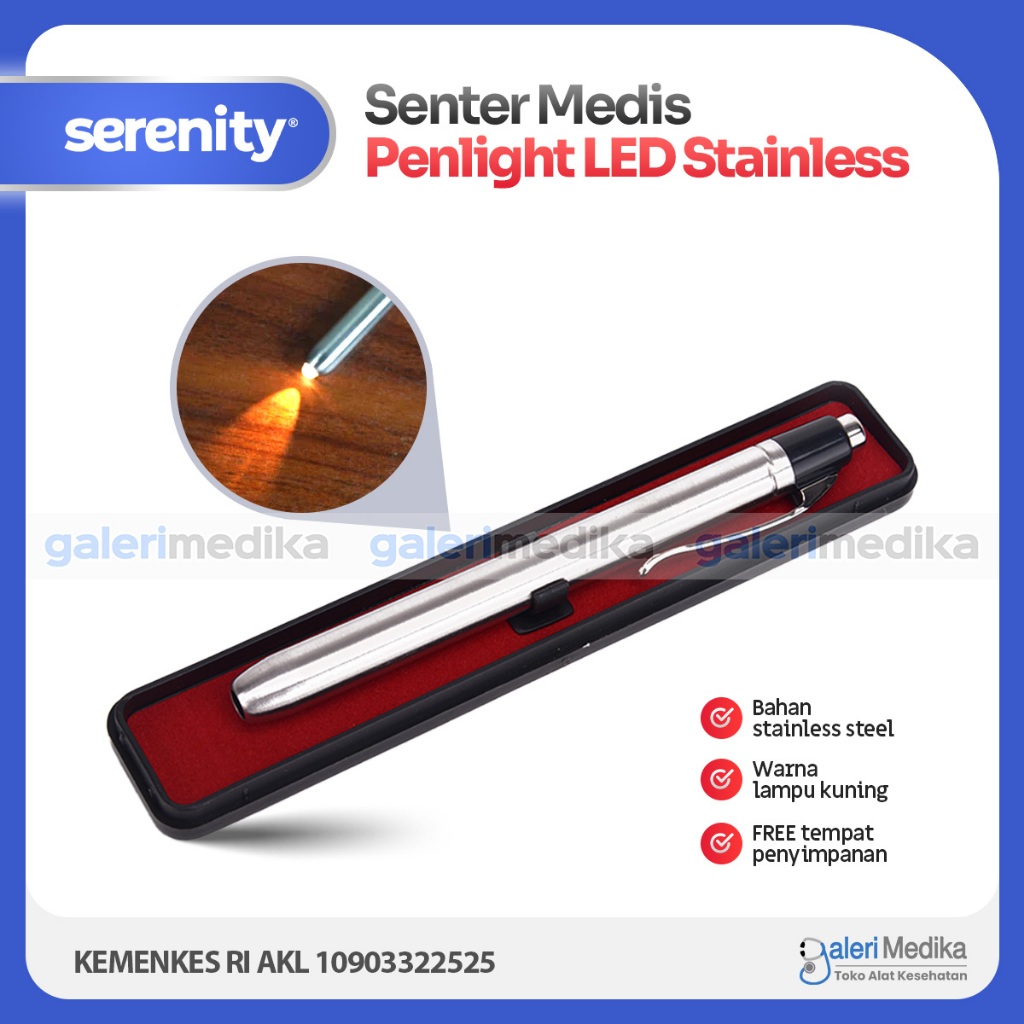 Senter Medis Penlight LED Stainless Serenity Lampu Kuning / Senter Pena Lampu Kuning / penlight