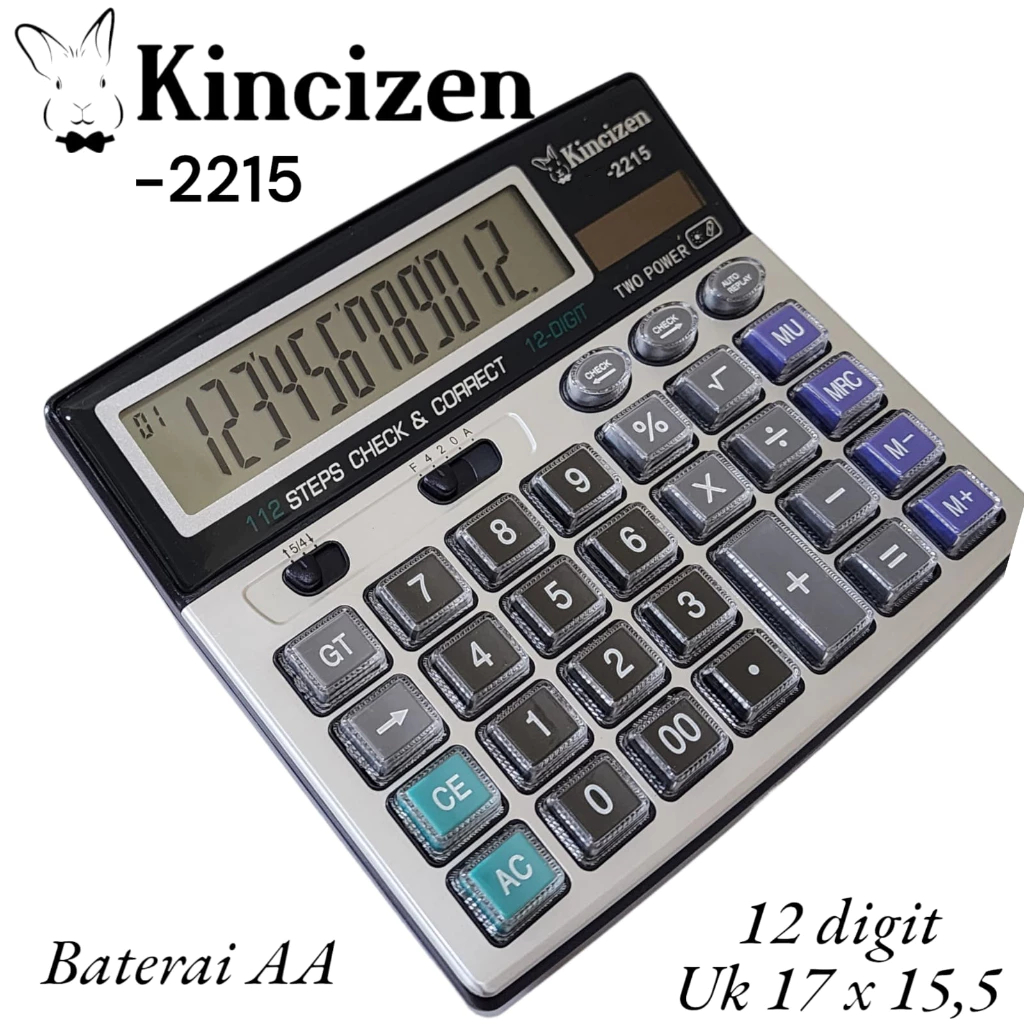 

Kincizen kalkulator KC-2215 calculator 12 digit dual power Baterai dan surya Meja dagang Menghitung Sekolah Check Cek ulang Tombol Mika Transparan Terbaru Termurah