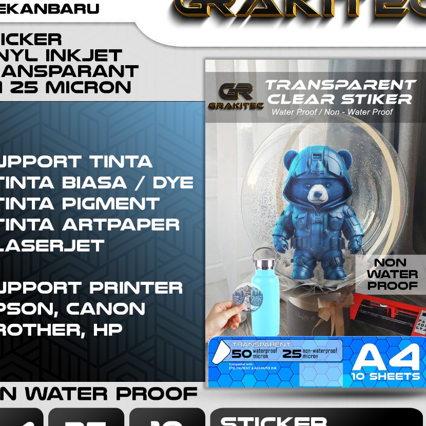 

FG2 Kes Sticker Vinyl Transparan Sticker Vinyl Transparant Wateroof Non wateroof A4 isi 1 lembar Grakitec