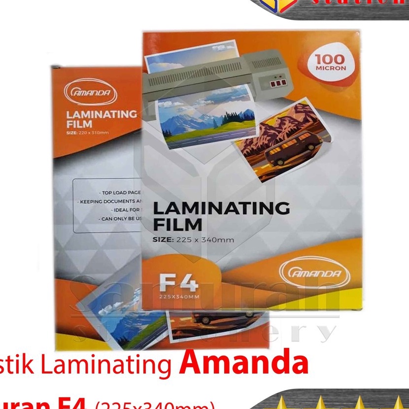 

KF7 Plastik Laminating Film F4 Folio Amanda 1 Micron isi 1 Lembar 225 x 34mm Per Pak