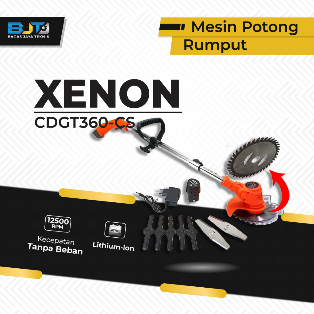 Mesin Potong Rumput 12Volt 1500mAh XENON CDGT360-CS + PISAU BULAT