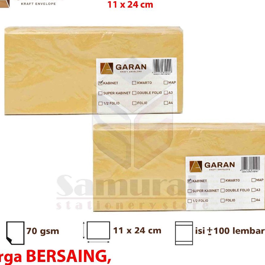 

KI3 Amplop Kes Coklat GARAN Ukuran Kabinet Kaca 11 x 24 cm Amplop Gaji Jendela Kiri Kanan 7 Gsm Gram 1 pak isi 1