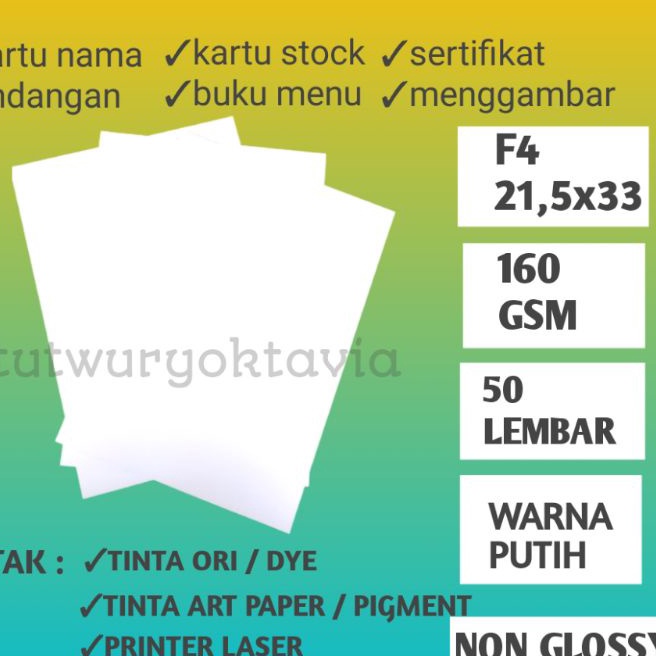 

KF7 Kes brief cardBC putih 16 gsm F4 isi 5 lembar