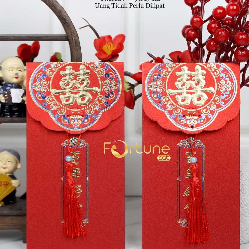 

Gila Angpao Kawinan Kertas Gantungan Isi 2 Lembar Wedding Engagement Lamaran Shuang Xi Hong Bao Red Envelope Model Panjang Tebal Bahan Glitter