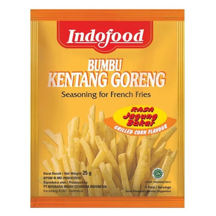 

Indofood Bumbu Kentang Goreng Rasa Jagung Bakar 25gr