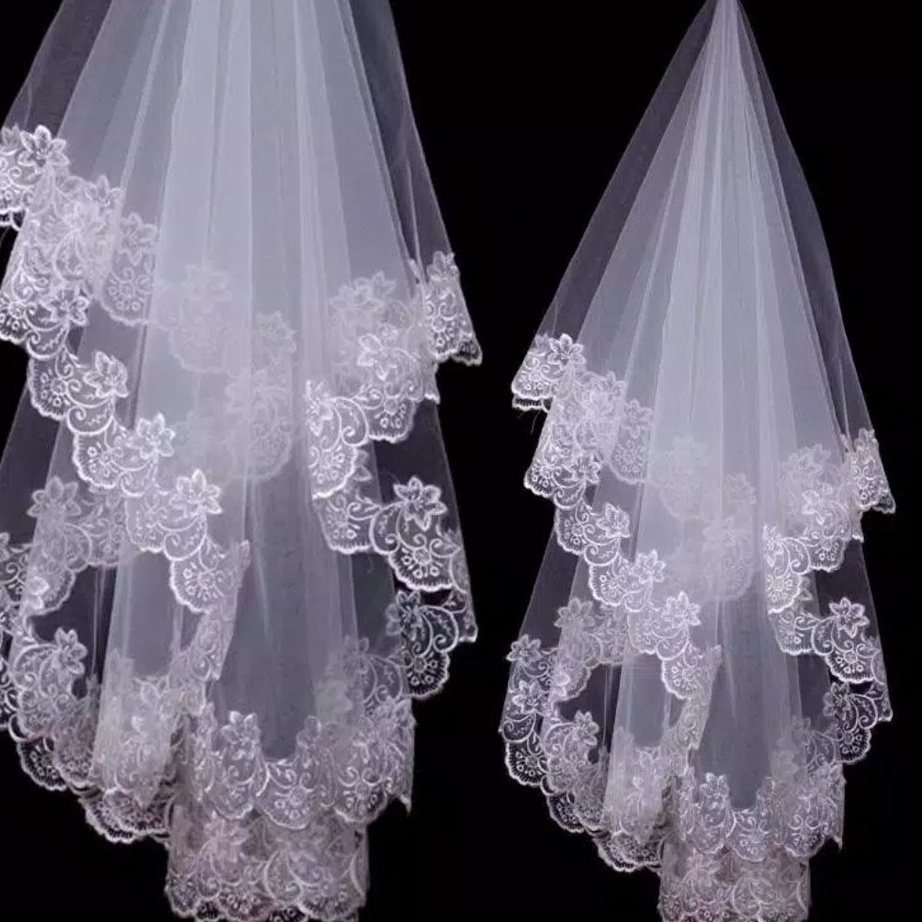 HARGA GROSIR Flower Lace Veil  Long Veil  Veil Pengantin Panjang  Slayer Wedding Bridal Long Veil  K
