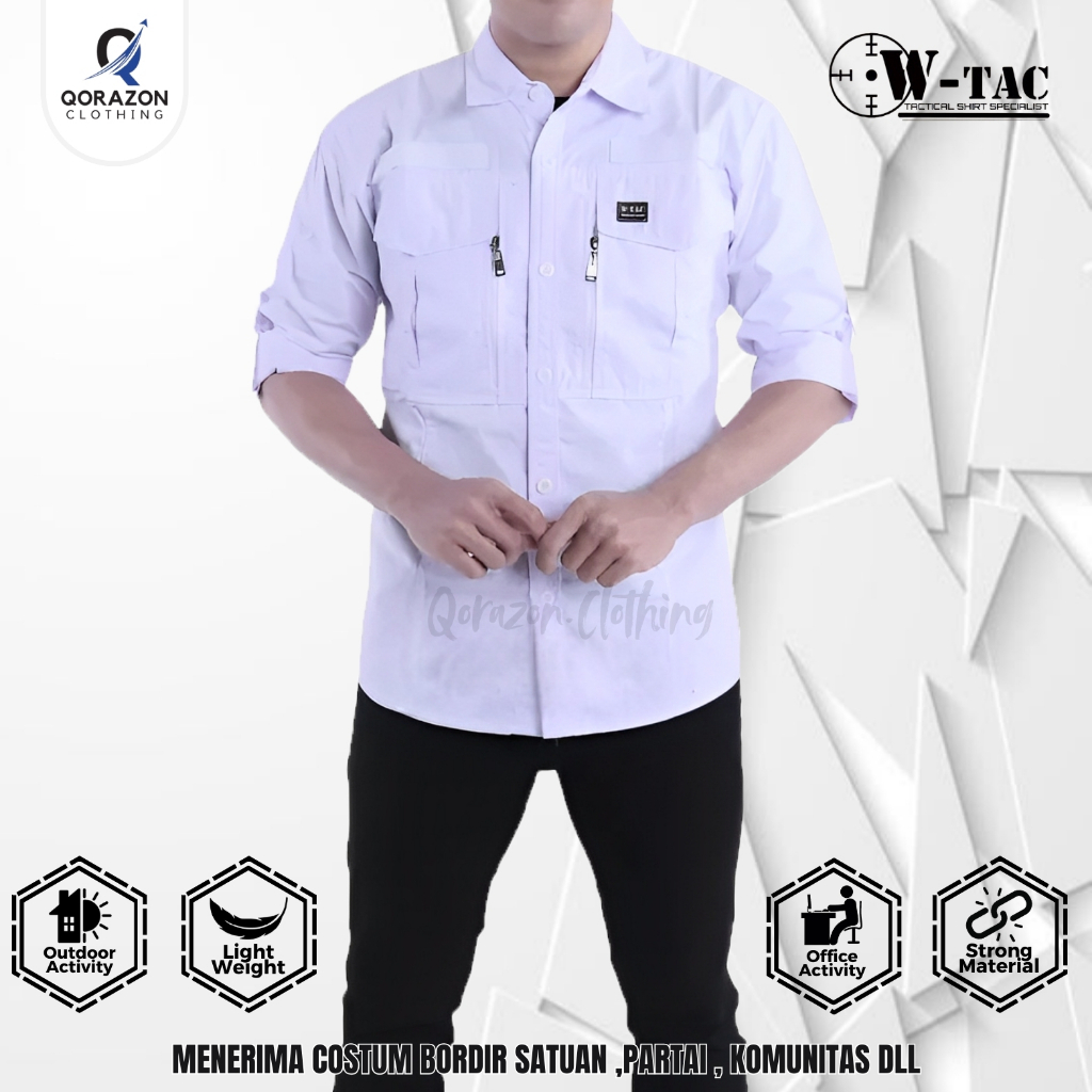Kemeja Tactical W-TAC ORIGINAL Putih Lengan Pendek Baju Kantor Lapangan Reskrim Outdoor Activities