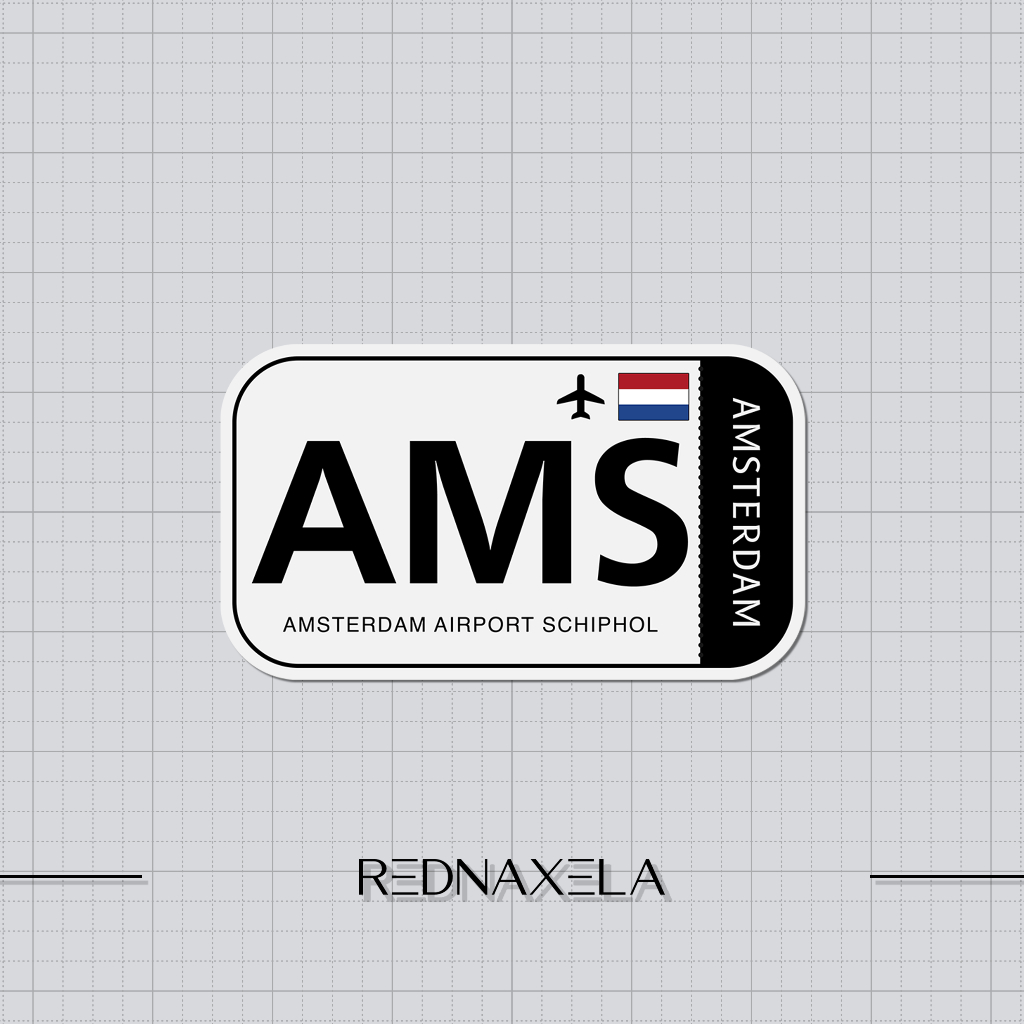 

Stiker Vinyl Amsterdam Airport Schiphol Code AMS Sign Sticker