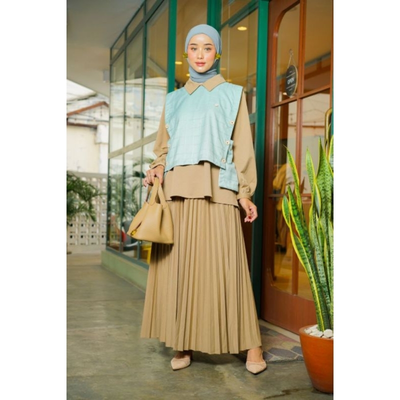 One Set Setelan Rok Plisket Prisket Premium Wanita Cewek Syila
