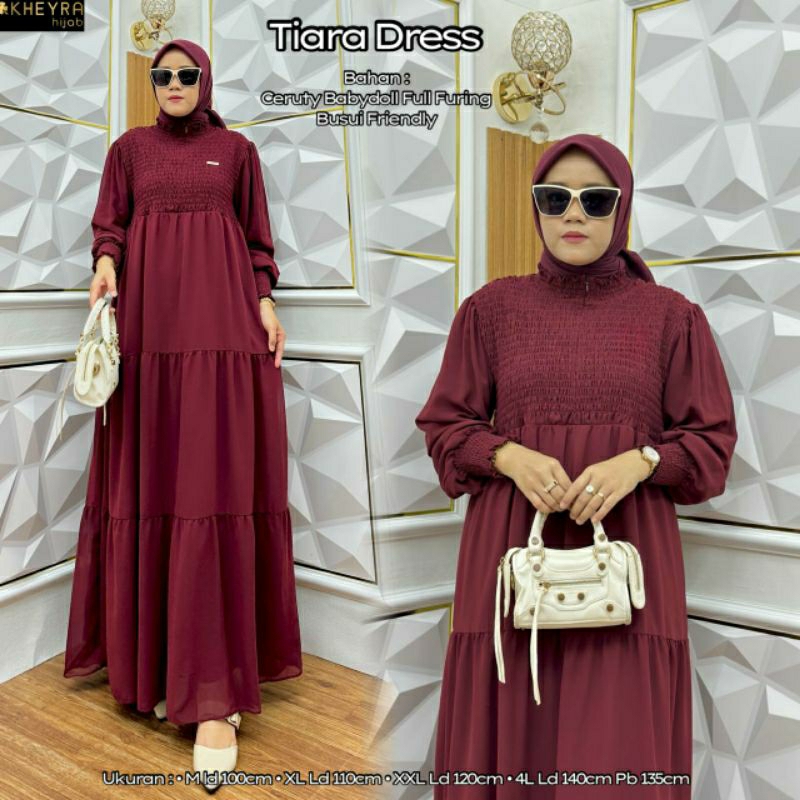 Merah Maroon Tiara Gamis Ceruty Jumbo Ld 100-140 M-XXXXL Dress Muslim Wanita By Alila