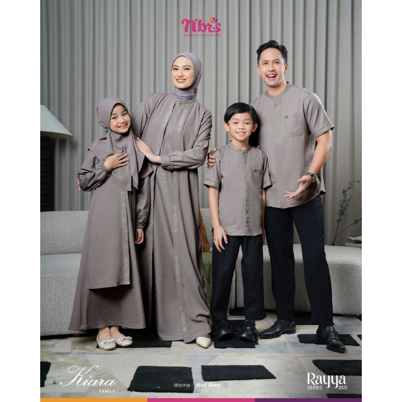 SERAGAM COUPLE KELUARGA TERBARU 2025 SARIMBIT RAYYA SERIES KIARA GULL GREY BY NBRS - BAJU BUSANA MUS