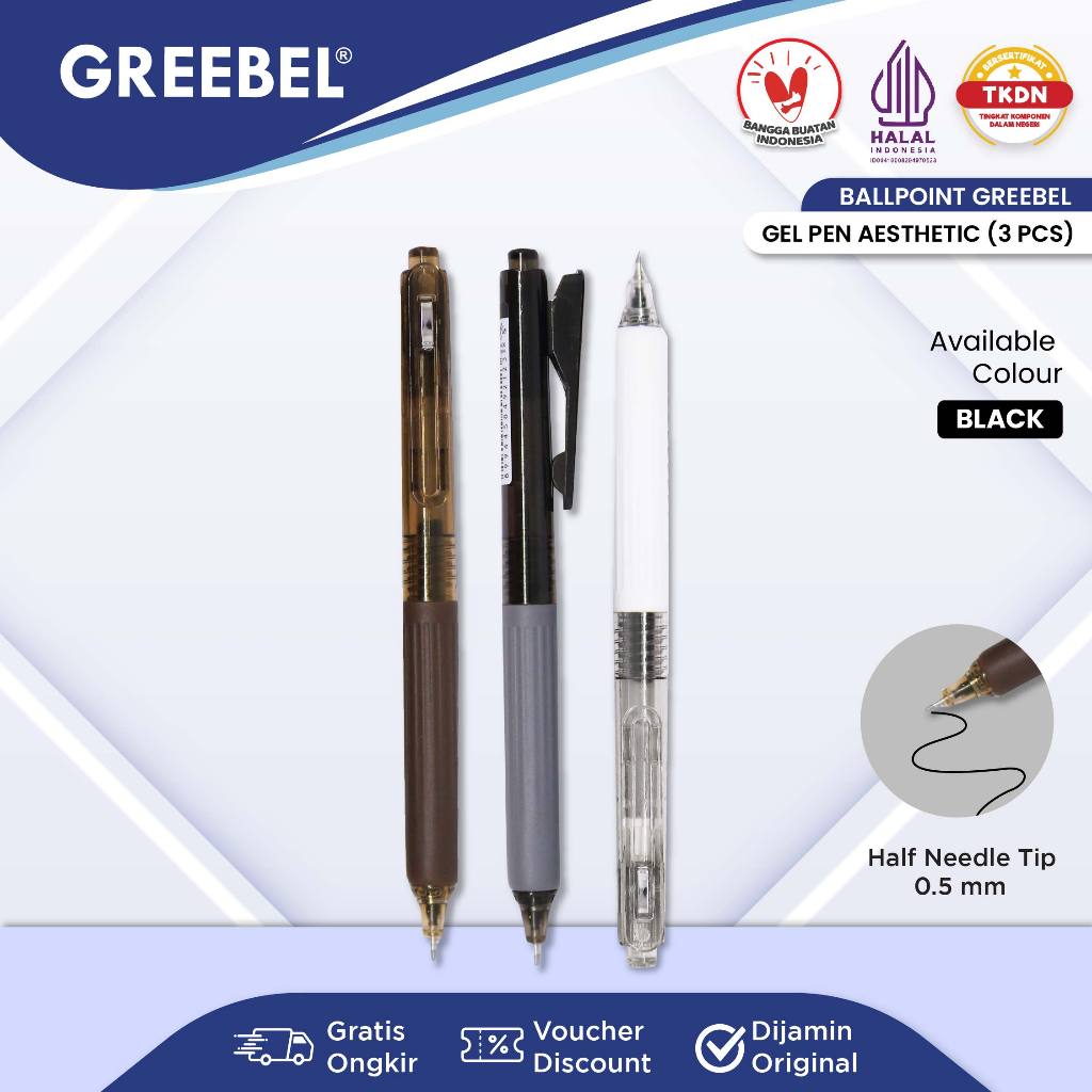 

GREEBEL PULPEN GEL / Gel Pen Aesthetic GP-513 0.5 Hitam (3PCS/SET) / Ballpen Gel Ballpoint Bolpen Bolpoin Pena Gel