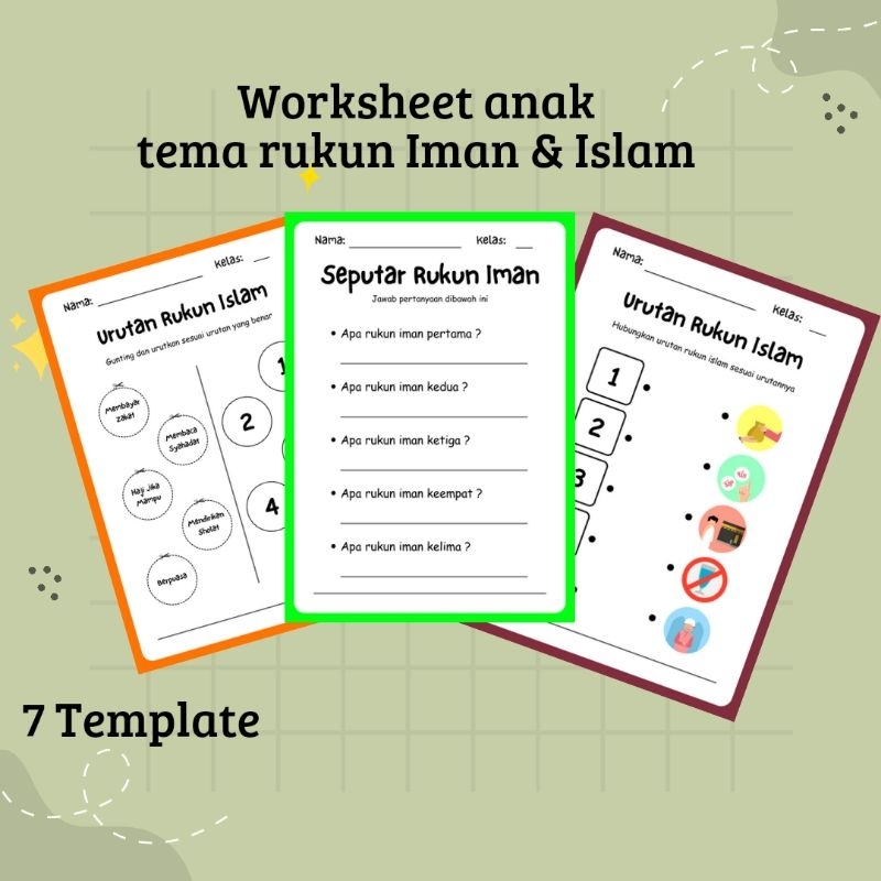 Worksheet anak Islami tema rukun Iman dan Islam