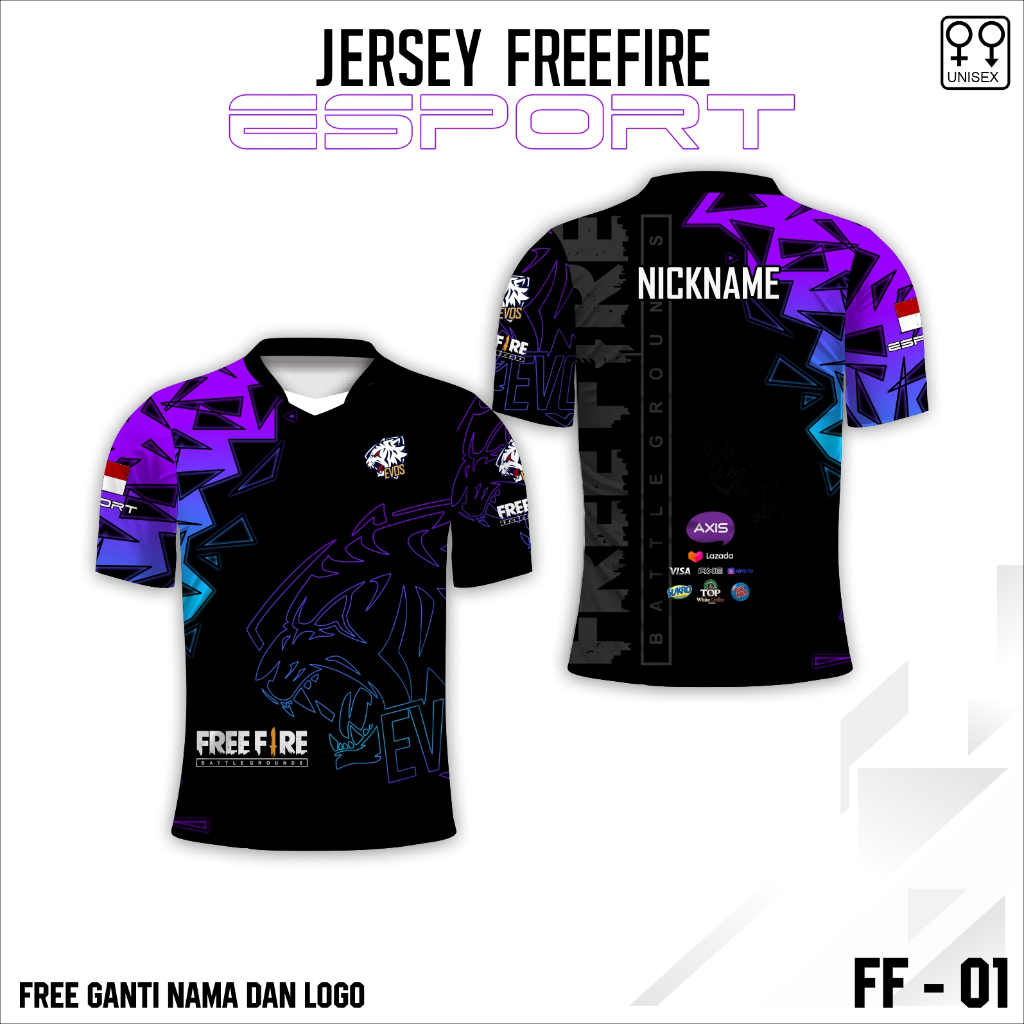 Jersey e sport free fire baju ff game kaos evos