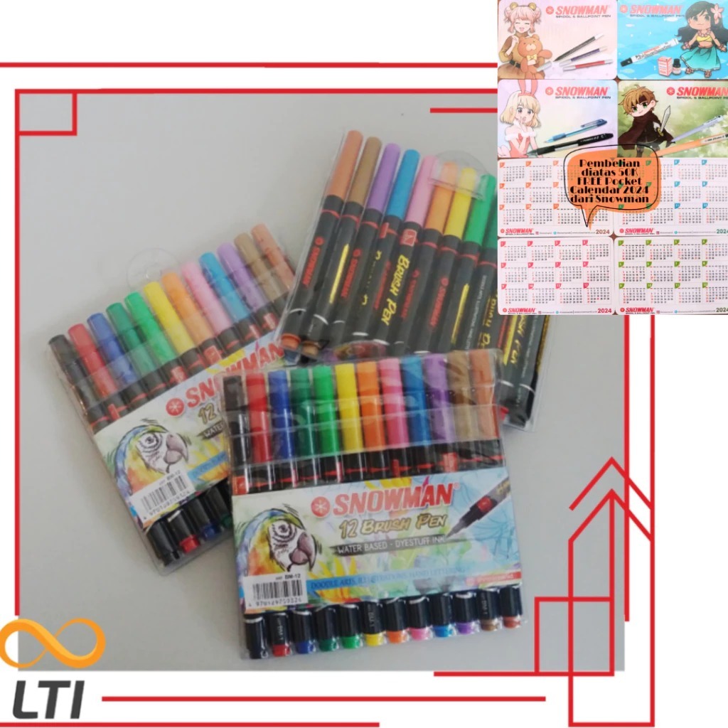 Snowman Brush Pen Isi 12 Warna Brushpen BM - 12 P - MURMER