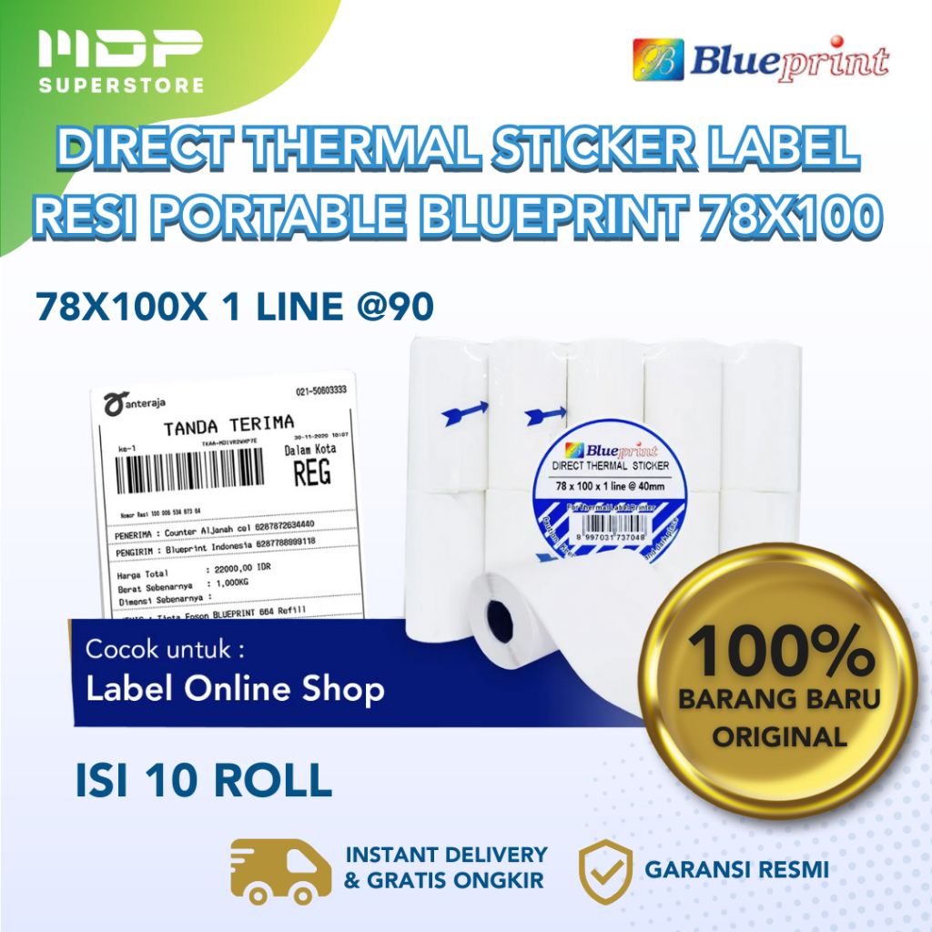 

LABEL STICKER PORTABLE PRINTER BLUEPRINT 78 X 100 X 1 LINE @90 40MM