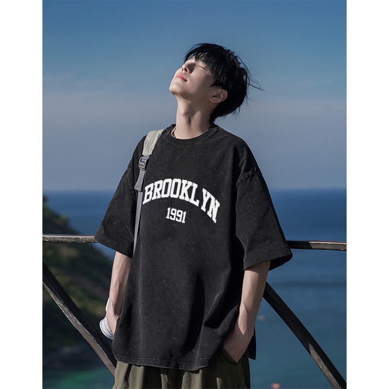 PUERTO Washed Kaos Pria BROOKLYN 1991 Baju Oversize Pria Street Style T-shirt Atasan Premium Kaos Di