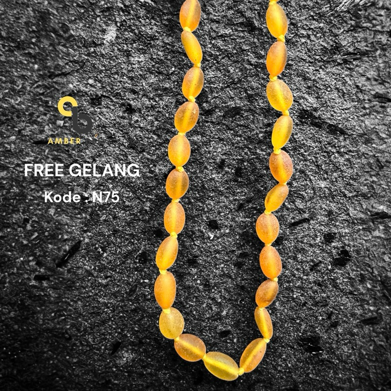 Kalung Amber Asli untuk Bayi dan Anak, Warna Matte Lime N07, Panjang 33-35 cm, Berat 6.5 Gram