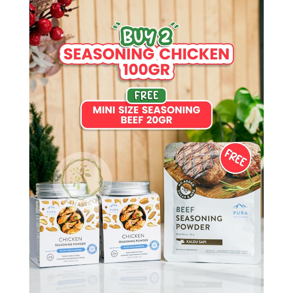 

PROMO BUY 2 PURA SEASONING CHICKEN 100GR - FREE MINI SIZE SEASONING BEEF 20GR